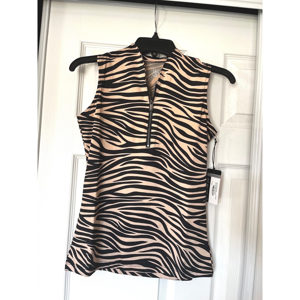 Tail Activewear Illy SL Funnel Neck Top XS Zebra Print Golf Tennis Quarter Zip